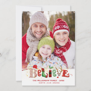 Cartes Pour Fêtes Annuelles Whimsical mignon CROIRE Typographie Photo