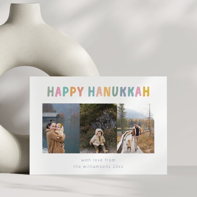 Cartes Pour Fêtes Annuelles Whimsical mou Happy Hanoukka Multi Photo Four (Créateur téléchargé)