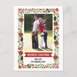 Cartes Pour Fêtes Annuelles Whimsical poinsettias red, green Christmas photo