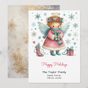 Cartes Pour Fêtes Annuelles Whimsical rose et Blue Angel Happy