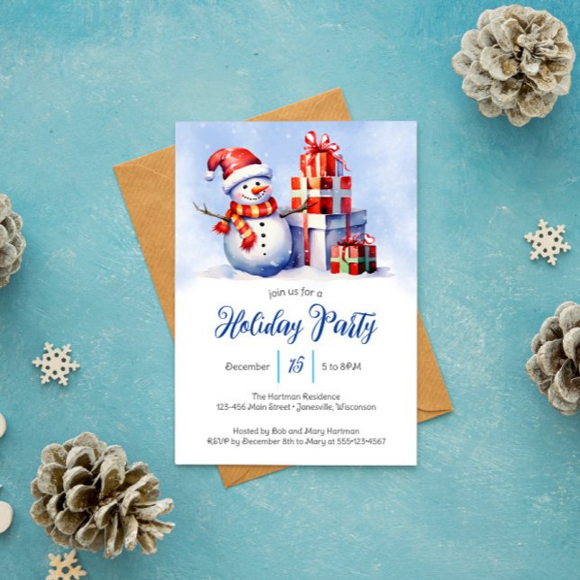 Cartes Pour Fêtes Annuelles Whimsical Snowman & Présents Fête de Vacances (Créateur téléchargé)
