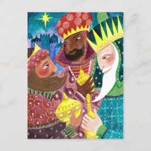 Cartes Pour Fêtes Annuelles Whimsical Three Wise Men Kings avec étoile et cade
