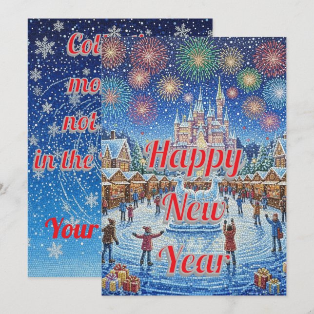 Cartes Pour Fêtes Annuelles Whimsical Winter Wonderland Fireworks greeting (Devant / Derrière)