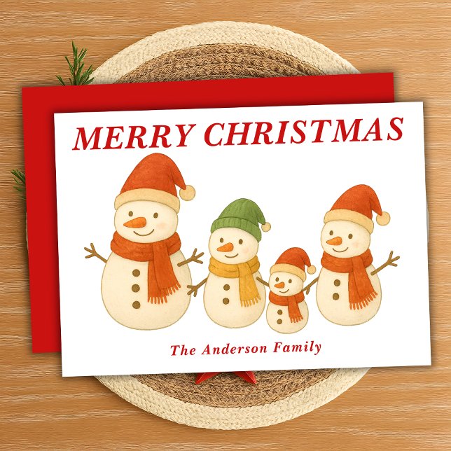 Cartes Pour Fêtes Annuelles Whimsman Famille de Snowman avec Écharpes Noël (Créateur téléchargé)