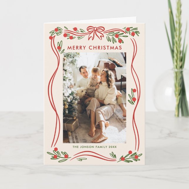 Cartes Pour Fêtes Annuelles Whimss5 Photo Boho Red Christmas Bow Ribbon (Devant)
