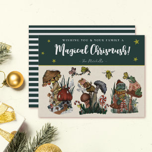 Cartes Pour Fêtes Annuelles Whimssical Green Merry Champignons et grenouilles 