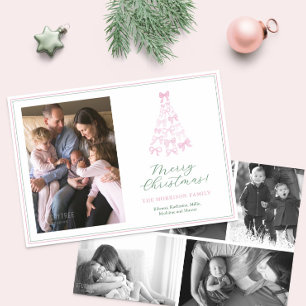 Cartes Pour Fêtes Annuelles Whimssical Rose & Green Bows Joyeux Noël Photo