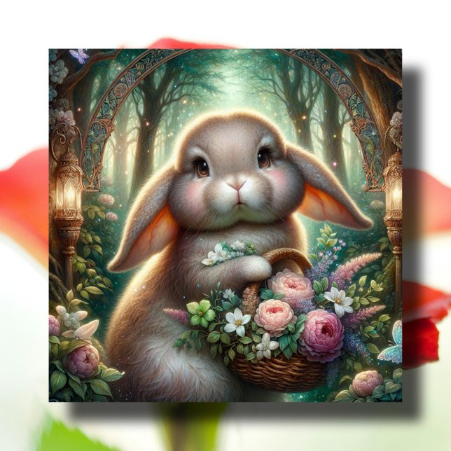Cartes Pour Fêtes Annuelles Whimsski Art Nouveau Bois Lapin de Pâques (Créateur téléchargé)