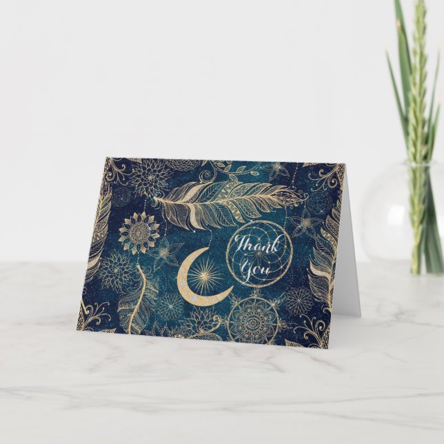Cartes Pour Fêtes Annuelles Whimsy Gold Parties scintillant Dreamcatcher Plume (Devant)