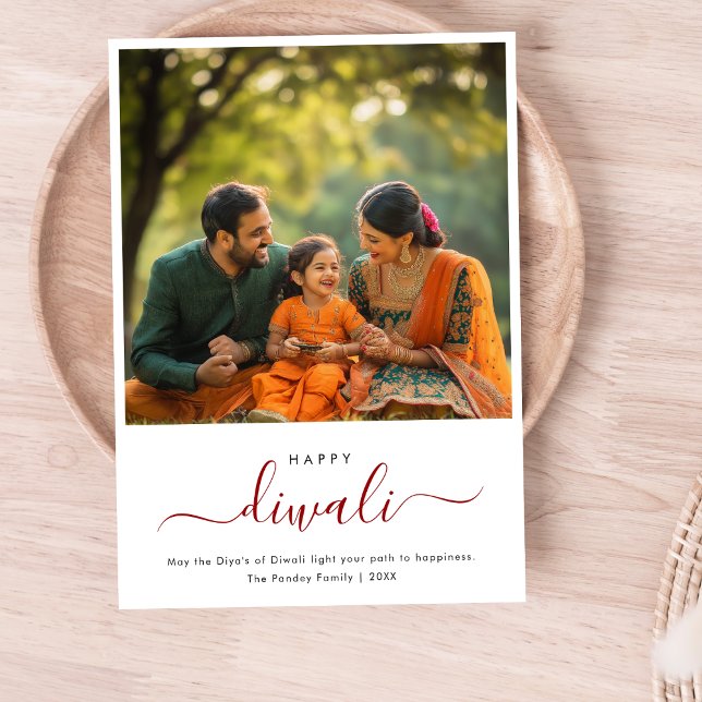 Cartes Pour Fêtes Annuelles Whimsy Script Diwali Famille Photo Célébration (Créateur téléchargé)