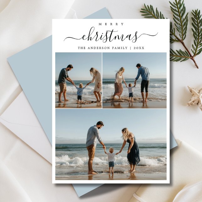 Cartes Pour Fêtes Annuelles Whimsy Script Maritime Beach Photo de Noël (Créateur téléchargé)