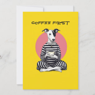 Cartes Pour Fêtes Annuelles Whippet Coffee Time – Chien Vintage Farfelu 