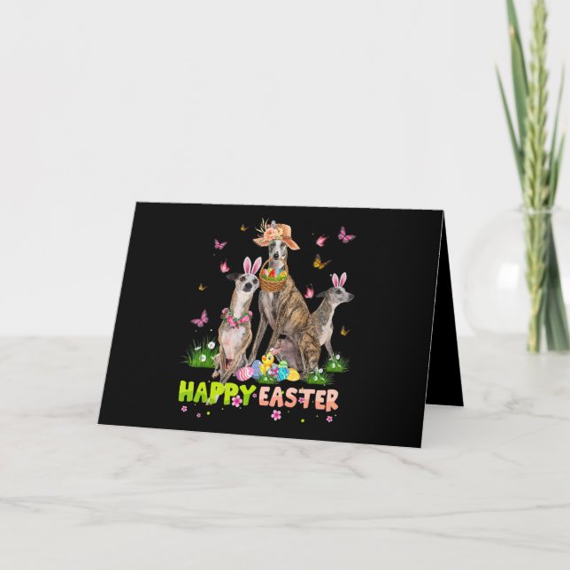Cartes Pour Fêtes Annuelles Whippet Joyeuses Pâques Lapin Œufs Cadeau de Pâque (Devant)