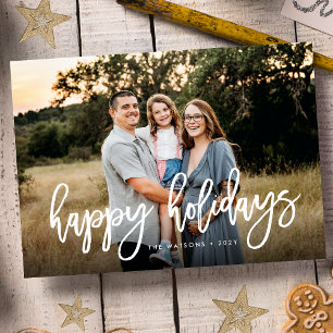 Cartes Pour Fêtes Annuelles White Bold Brush Photo de Noël Heureux