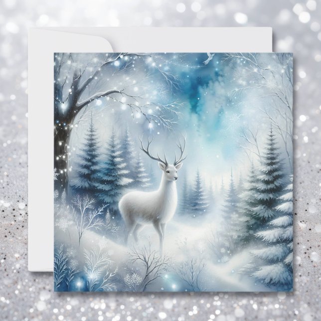 Cartes Pour Fêtes Annuelles White Deer Magique Enchanted Noël Forêt (Créateur téléchargé)
