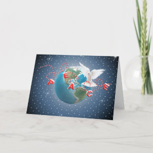 Cartes Pour Fêtes Annuelles White Dove On Earth Planet With Peace Text