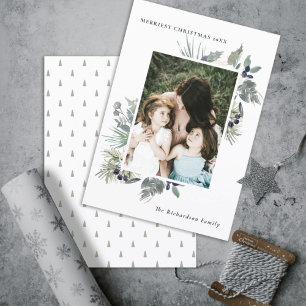 Cartes Pour Fêtes Annuelles White Dusky Green Merriest Christmas Folio Photo