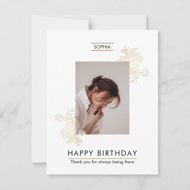 Cartes Pour Fêtes Annuelles White Elegant Joyeux Anniversaire Photo (Devant)