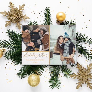 Cartes Pour Fêtes Annuelles White Holiday Cheer Faux Gold Photo Collage