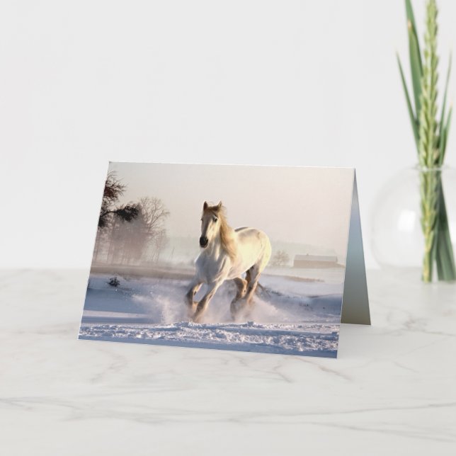 Cartes Pour Fêtes Annuelles White Horse Galloping (Devant)