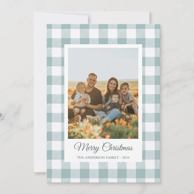 Cartes Pour Fêtes Annuelles White light blue buffalo plaid photo Holiday Card (Devant)