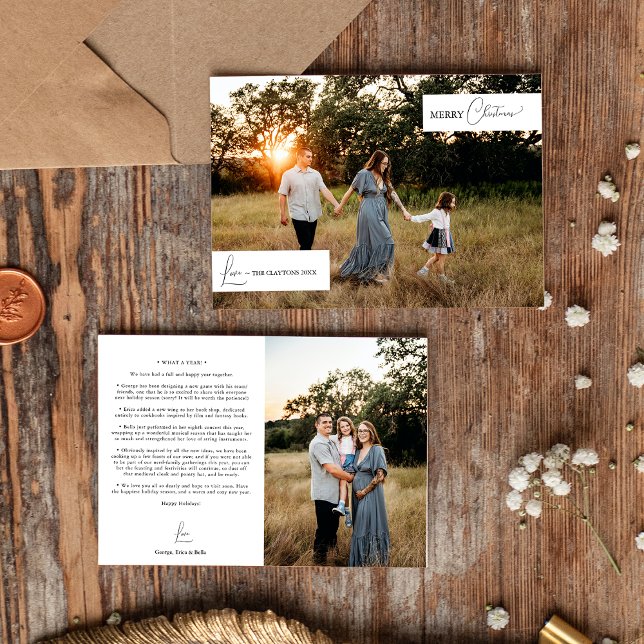 Cartes Pour Fêtes Annuelles White Simple Modern Christmas Family News Photo (Créateur téléchargé)