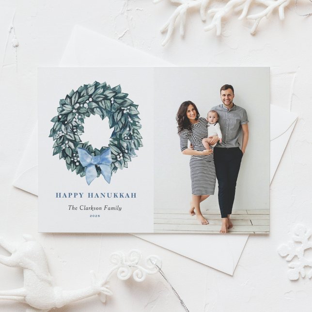 Cartes Pour Fêtes Annuelles White Winterberry Wreath Happy Hanoukka Photo (Créateur téléchargé)