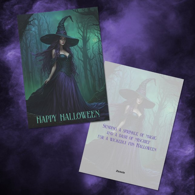 Cartes Pour Fêtes Annuelles Wicked Halloween sorcière en violet et noir (Créateur téléchargé)