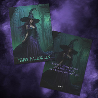 Cartes Pour Fêtes Annuelles Wicked Halloween sorcière en violet et noir