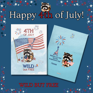 Cartes Pour Fêtes Annuelles Wild Raccoon Girl fête le 4 juillet
