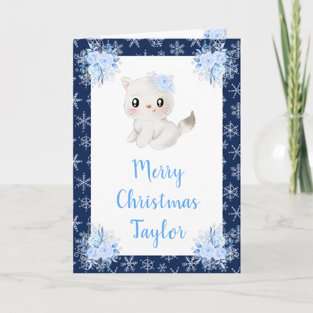 Cartes Pour Fêtes Annuelles Winter Arctic Cat Joyeux Noël (Devant)