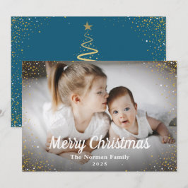 Cartes Pour Fêtes Annuelles Winter Blue Gold Parties scintillant Joyeux Noël P
