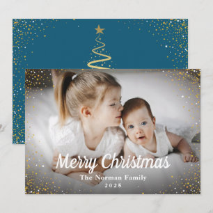 Cartes Pour Fêtes Annuelles Winter Blue Gold Parties scintillant Joyeux Noël P
