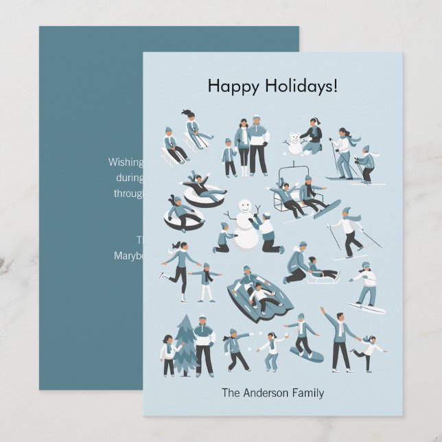 Cartes Pour Fêtes Annuelles Winter Family (Devant / Derrière)