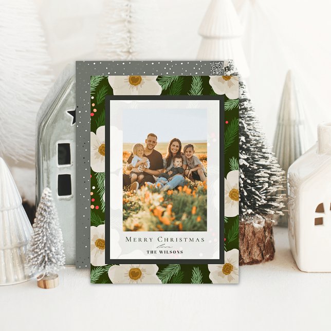 Cartes Pour Fêtes Annuelles Winter Floral Dark Green 4 Photos Noël (Créateur téléchargé)