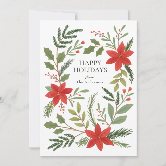 Cartes Pour Fêtes Annuelles Winter Floral Pointsettia Greenery Holiday Card (Devant)