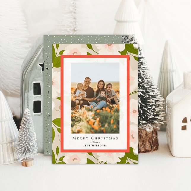 Cartes Pour Fêtes Annuelles Winter Floral Sage Green 4 Photos Noël (Créateur téléchargé)