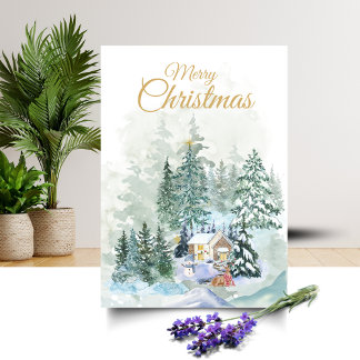 Cartes Pour Fêtes Annuelles Winter Forest Scene Christmas Card