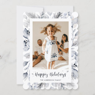 Cartes Pour Fêtes Annuelles Winter Greenery Berries Photo Happy Holidays Card