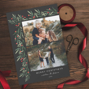 Cartes Pour Fêtes Annuelles Winter Greenery Black 2 Photo Noël