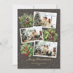 Cartes Pour Fêtes Annuelles Winter Greenery Photo Collage Joyeux Noël Card