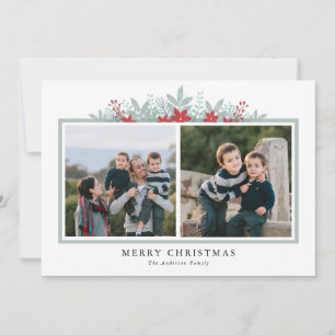 Cartes Pour Fêtes Annuelles Winter Greenery Poinsettia 2 photo Joyeux Noël