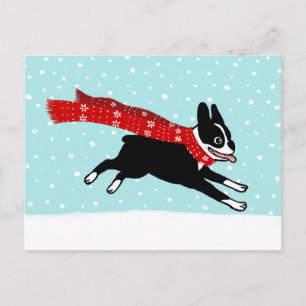 Cartes Pour Fêtes Annuelles Winter Holiday Boston Terrier Wearing Red Scarf