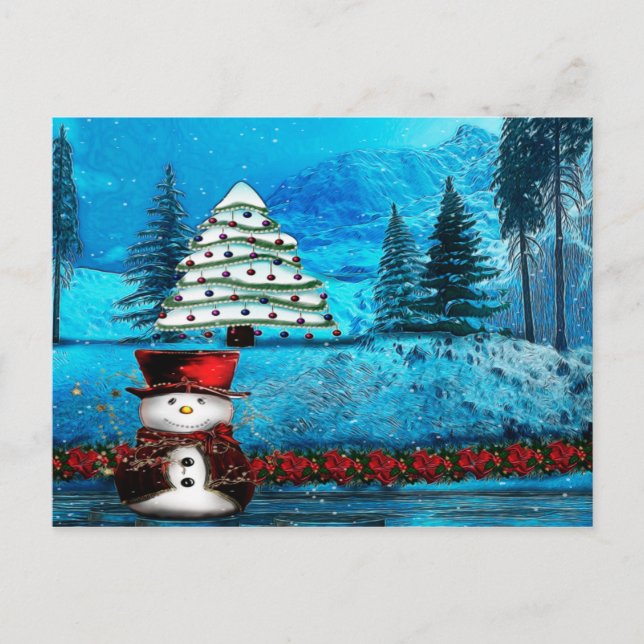 Cartes Pour Fêtes Annuelles Winter Lake Christmas Folk Art (Devant)
