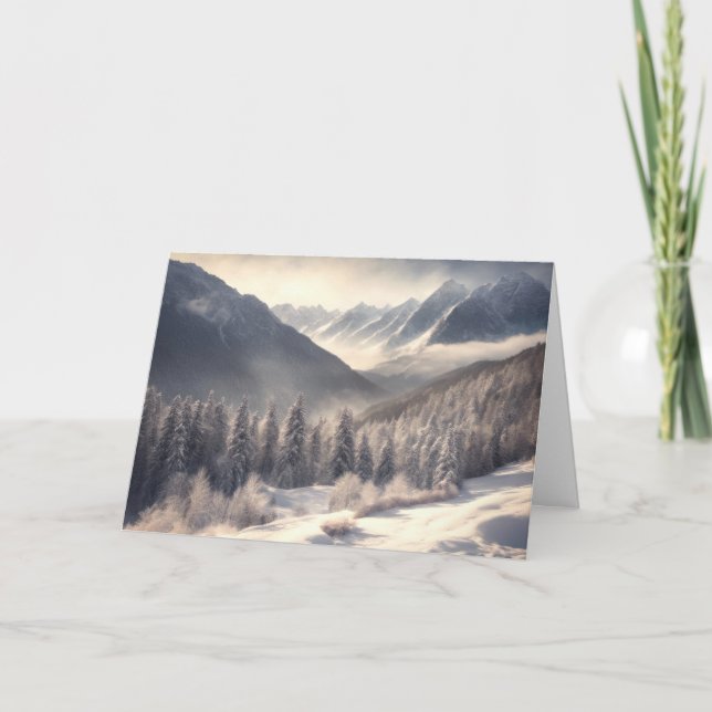 Cartes Pour Fêtes Annuelles Winter Mountain Valley pour Noël (Devant)