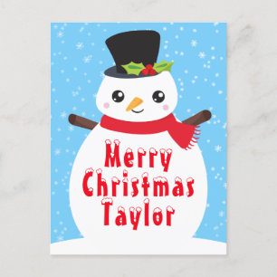 Cartes Pour Fêtes Annuelles Winter Snowman Bright Blue Joyeux Noël