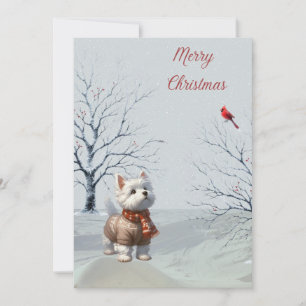 Cartes Pour Fêtes Annuelles Winter Westie et Cardinal Christmas Card