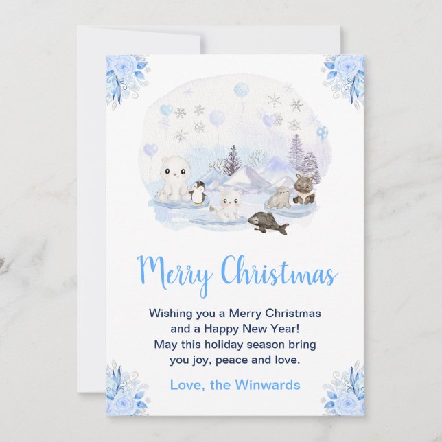 Cartes Pour Fêtes Annuelles Winter Wonderland Arctic Animals Merry Christmas (Devant)