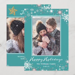 Cartes Pour Fêtes Annuelles Winter Wonderland Bleu Vert Joyeux Vacances Photo