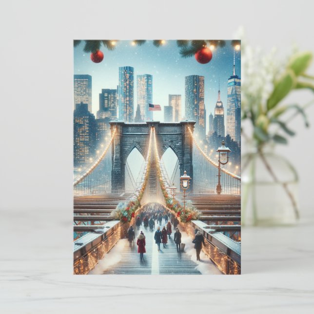 Cartes Pour Fêtes Annuelles Winter Wonderland. Brooklyn Bridge - New York (Debout devant)